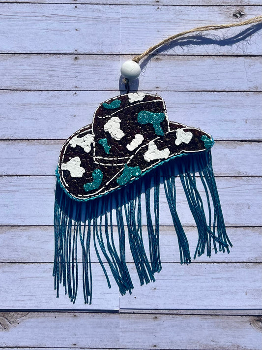 Cowprint Cowgirl Hat w/ Fringe